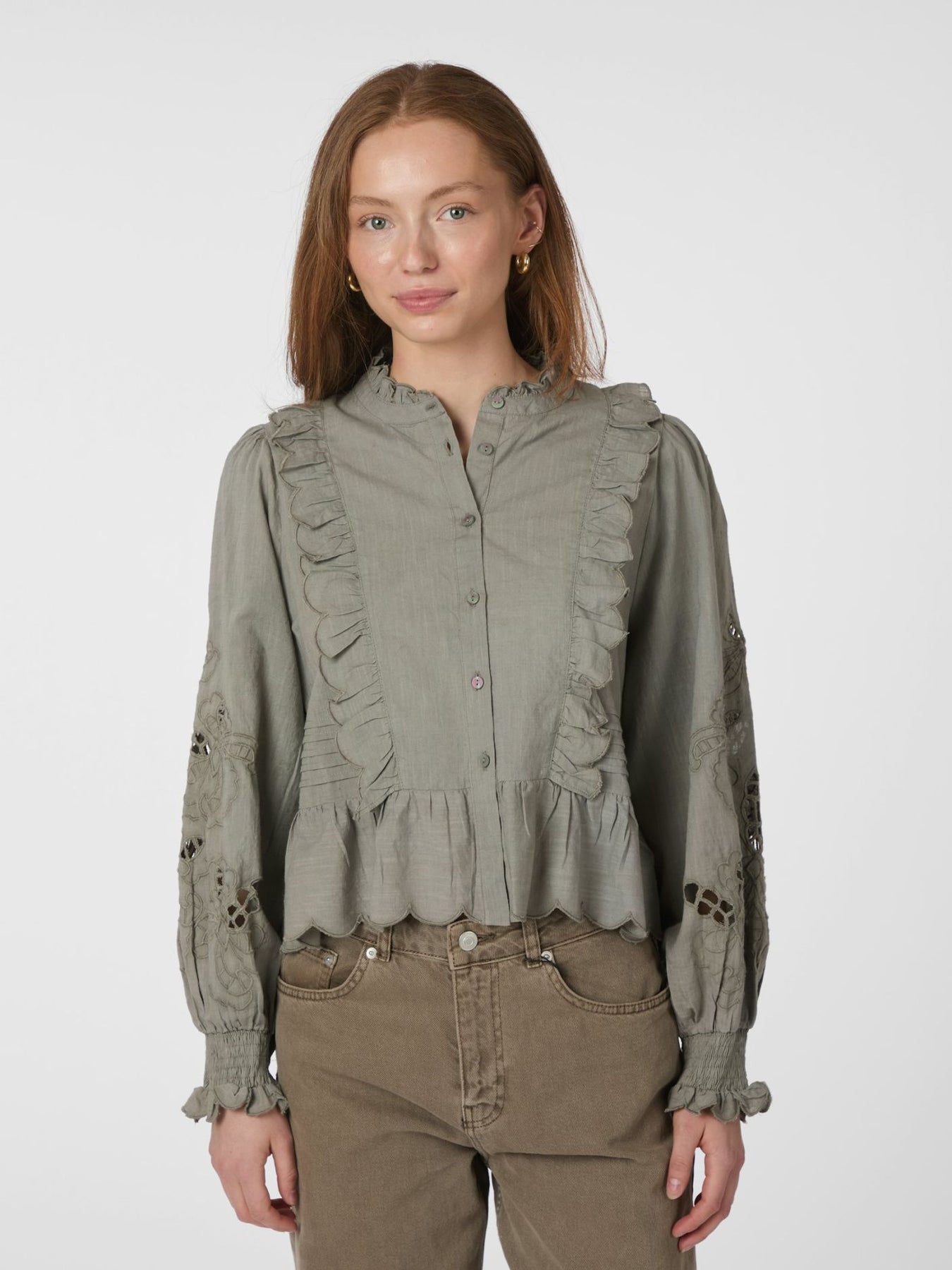Petrine Embroidery Blus - Smoke Green