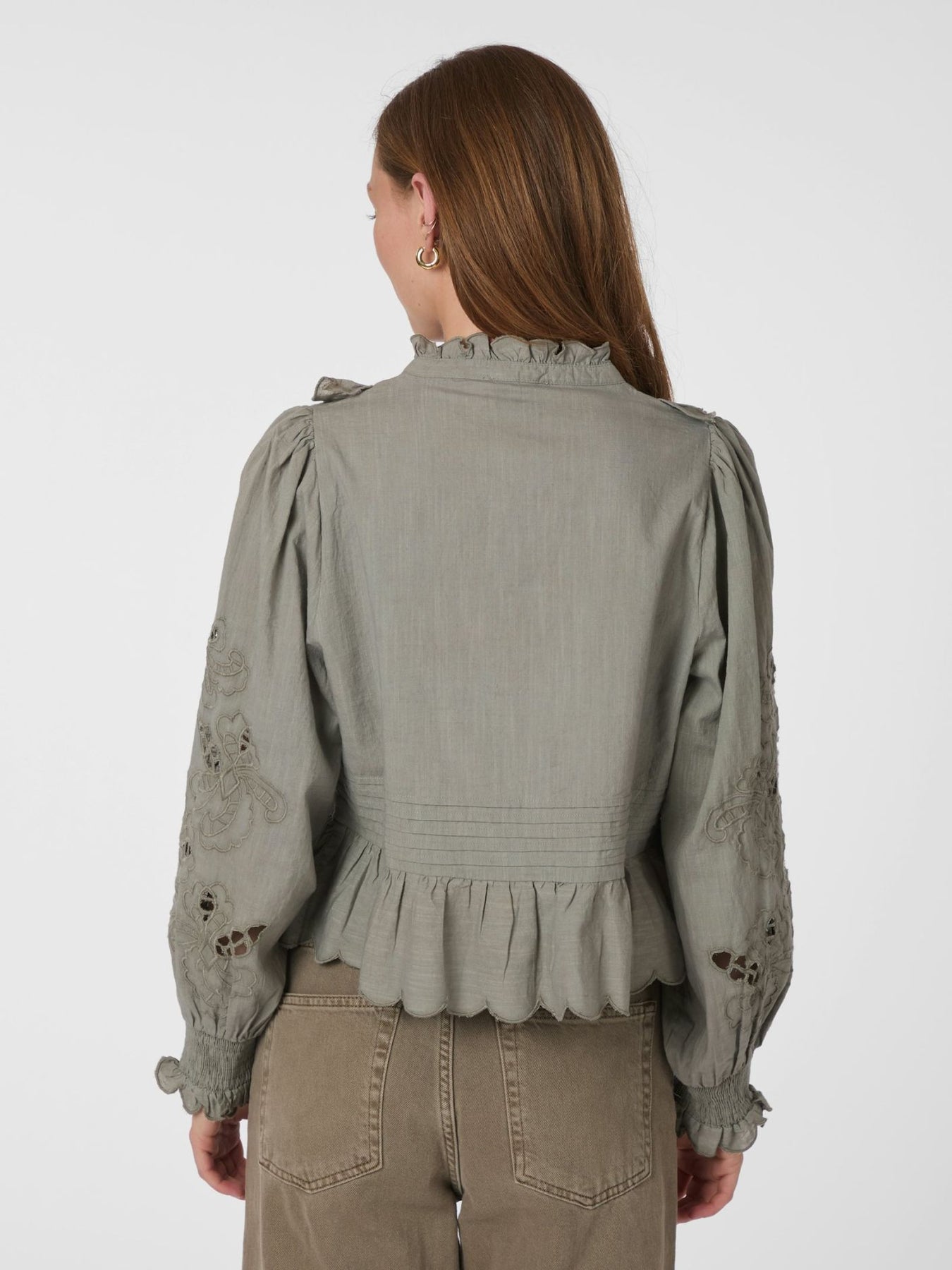 Petrine Embroidery Blus - Smoke Green