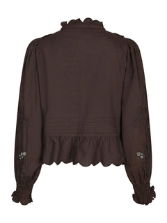 Petrine Embroidery Blouse - Dark Brown