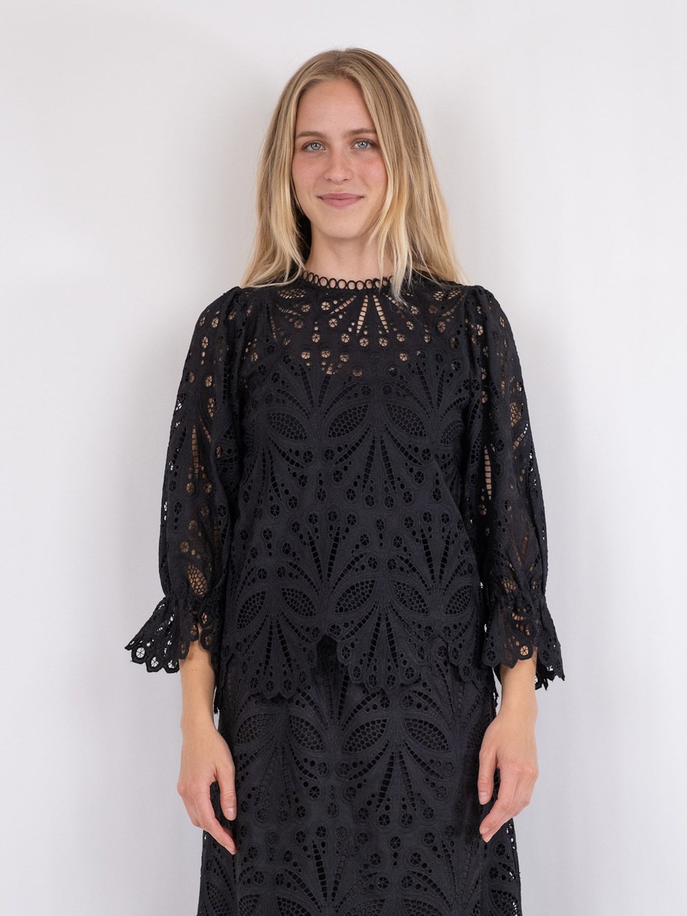 Adela Embroidery Blouse - Black