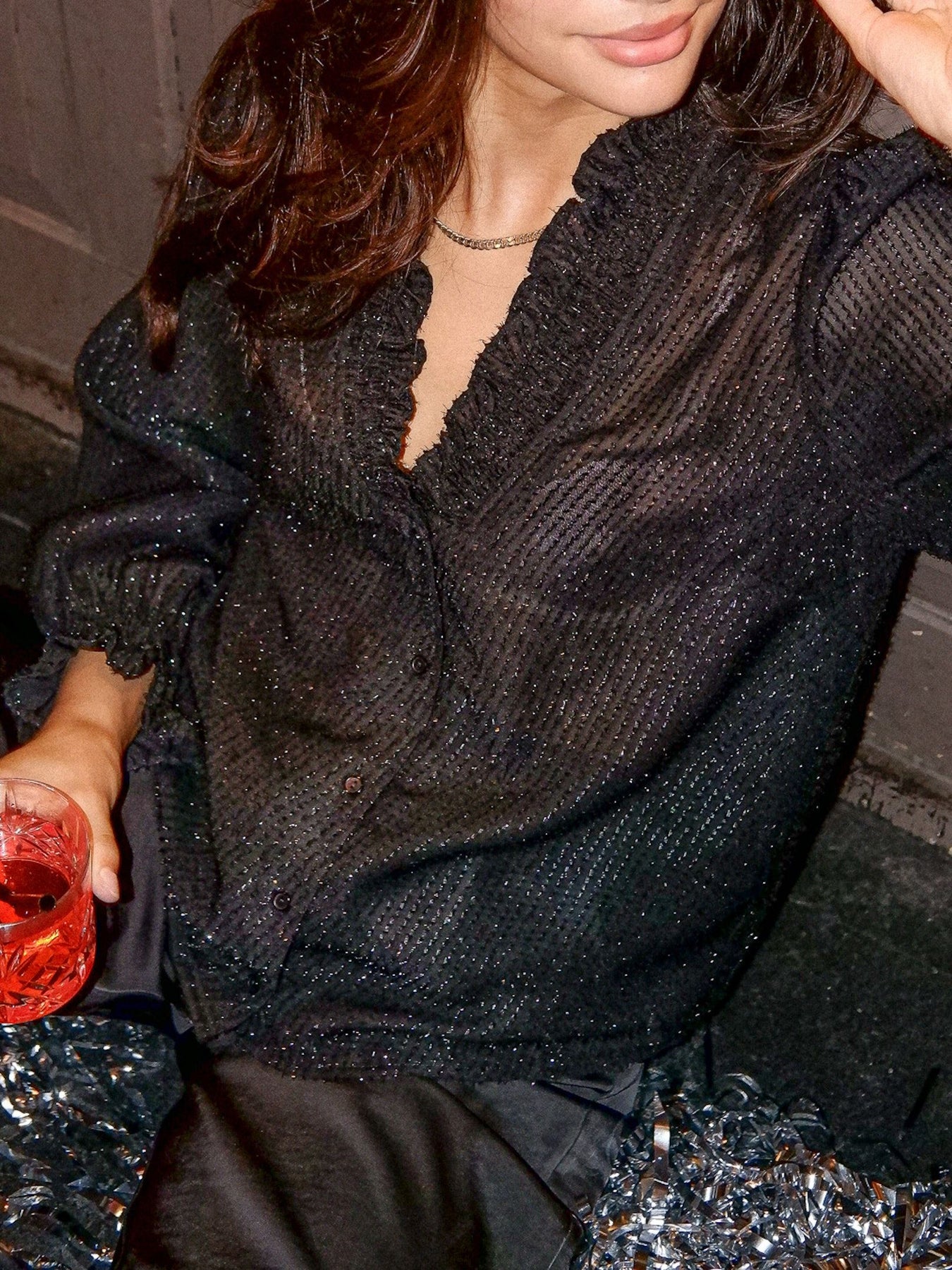 Brielle Glitter Blouse - Black
