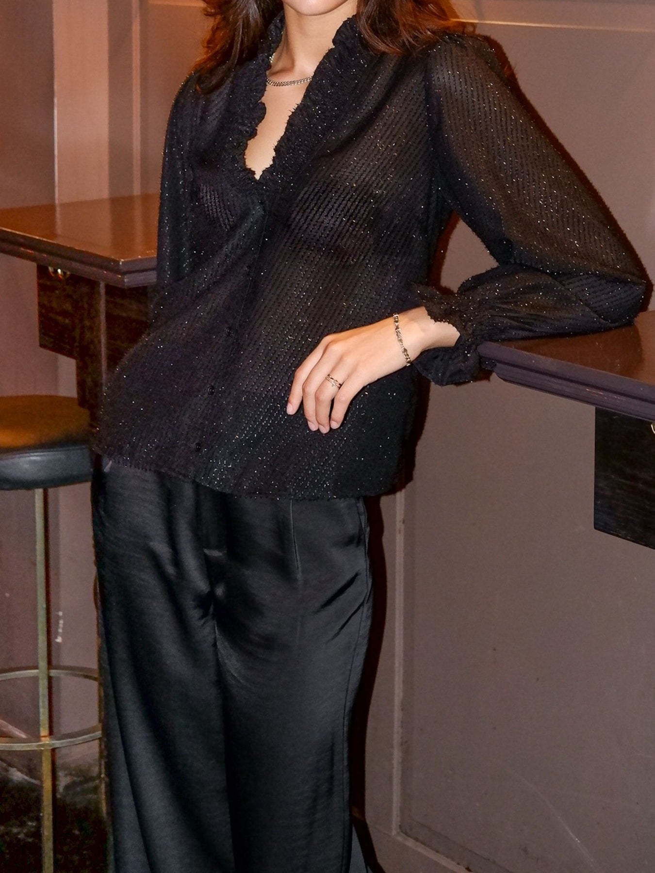 Brielle Glitter Blouse - Black