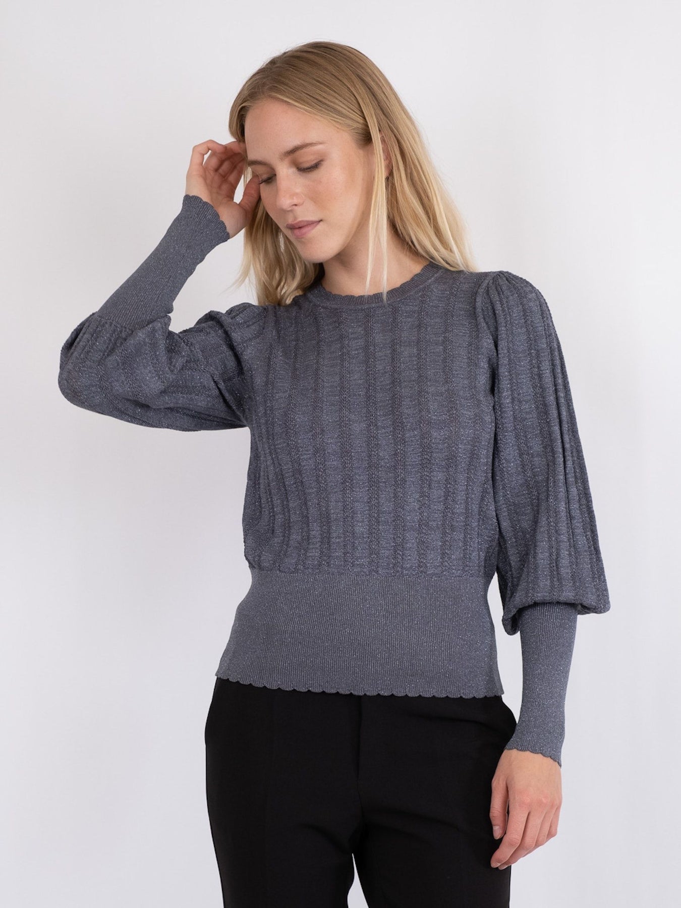 Dary Glitter Knit Blouse - Steel Grey