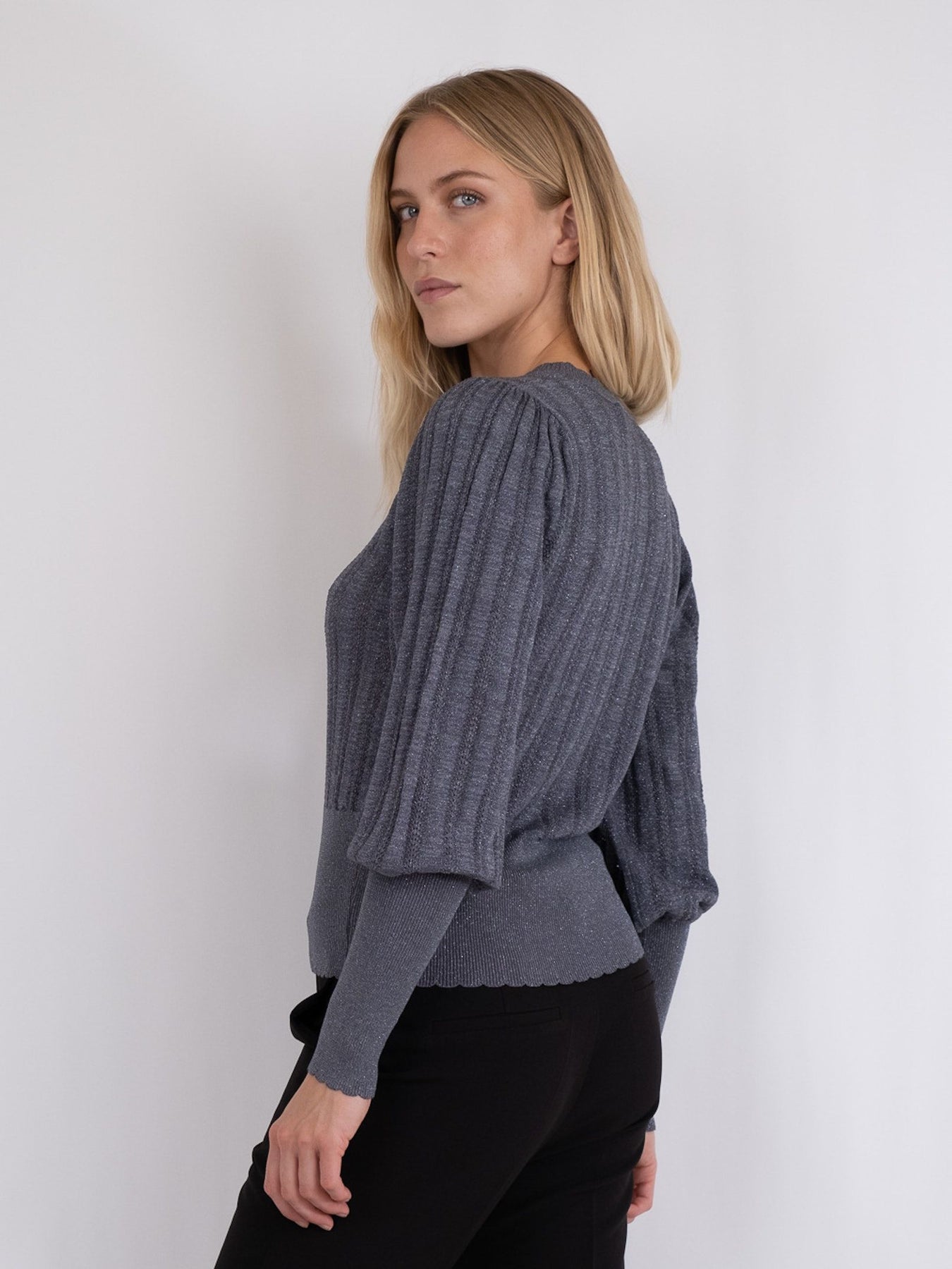 Dary Glitter Knit Blouse - Steel Grey