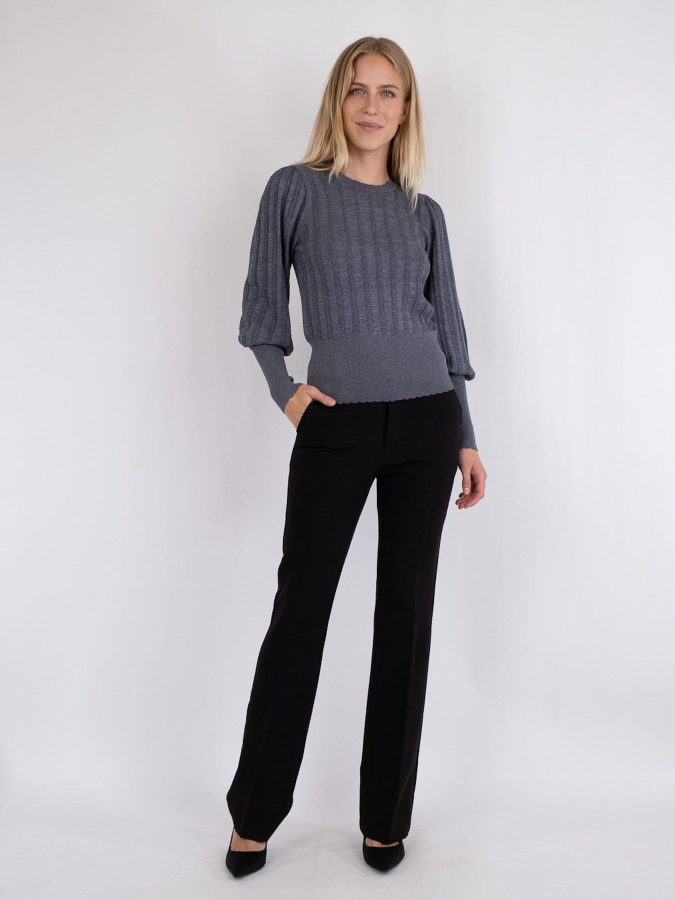 Dary Glitter Knit Blouse - Steel Grey
