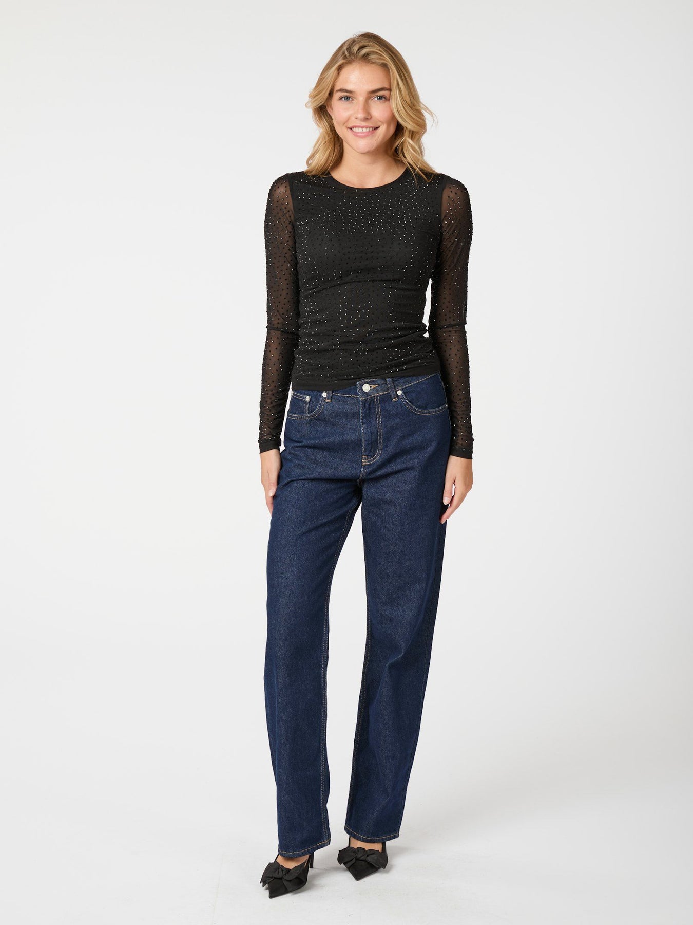 Basira Stone Mesh Blouse - Black