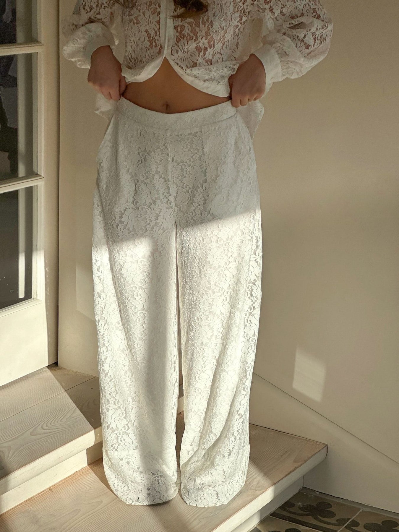 Madison Lace Pants - White