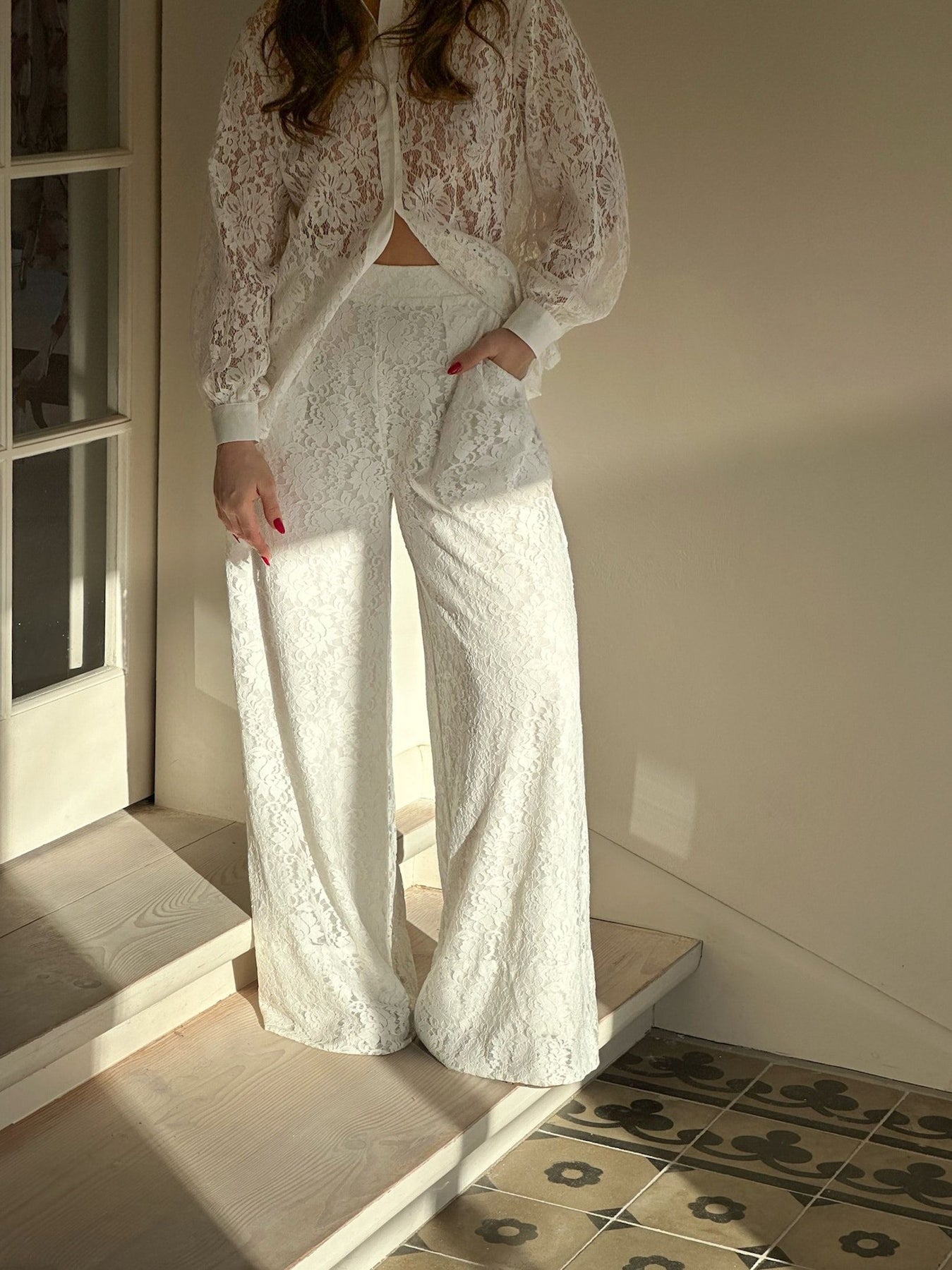 Madison Lace Pants - White
