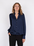 Massima Drapy Satin Blouse - Dark Navy