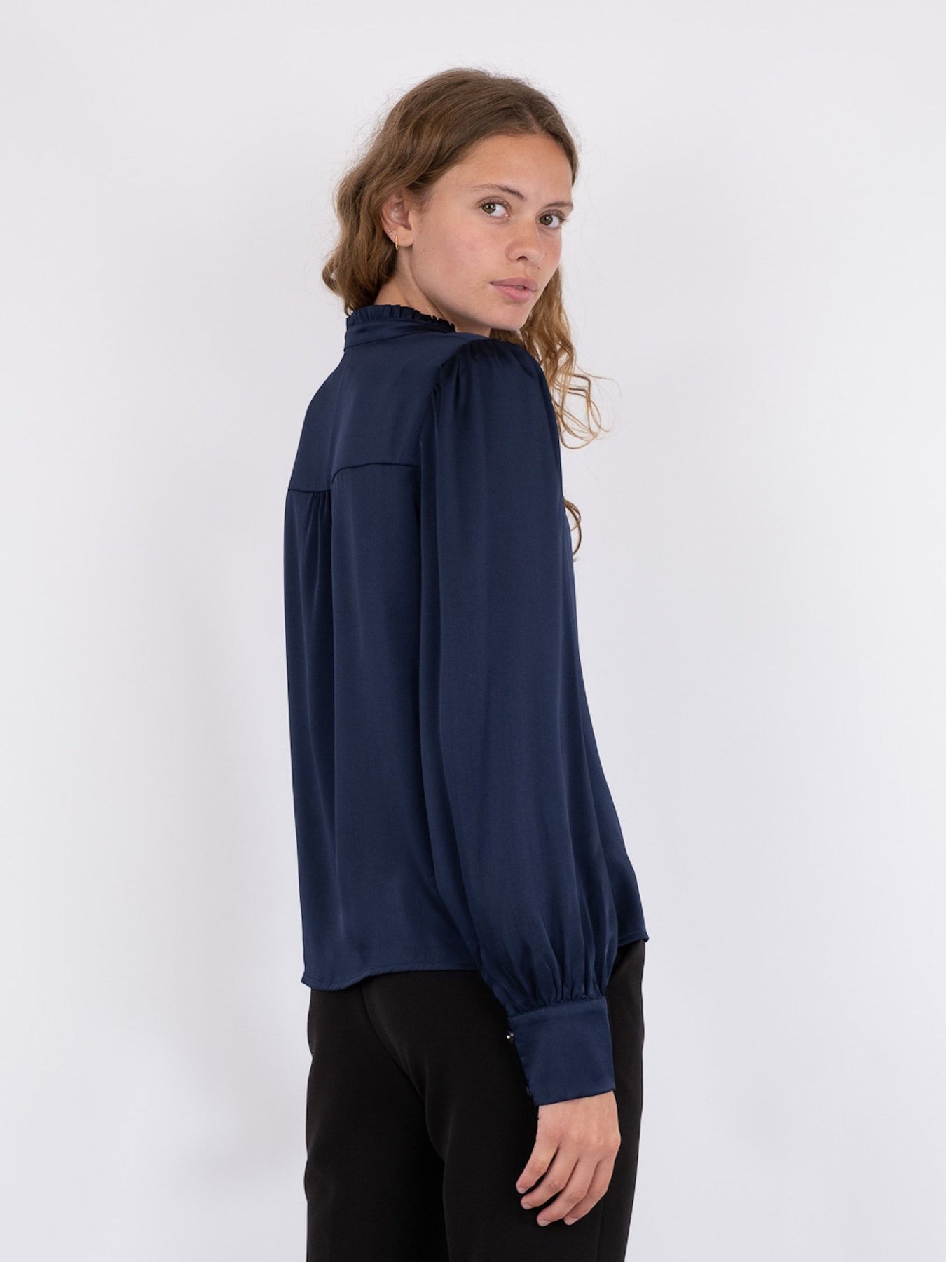 Massima Drapy Satin Blouse - Dark Navy