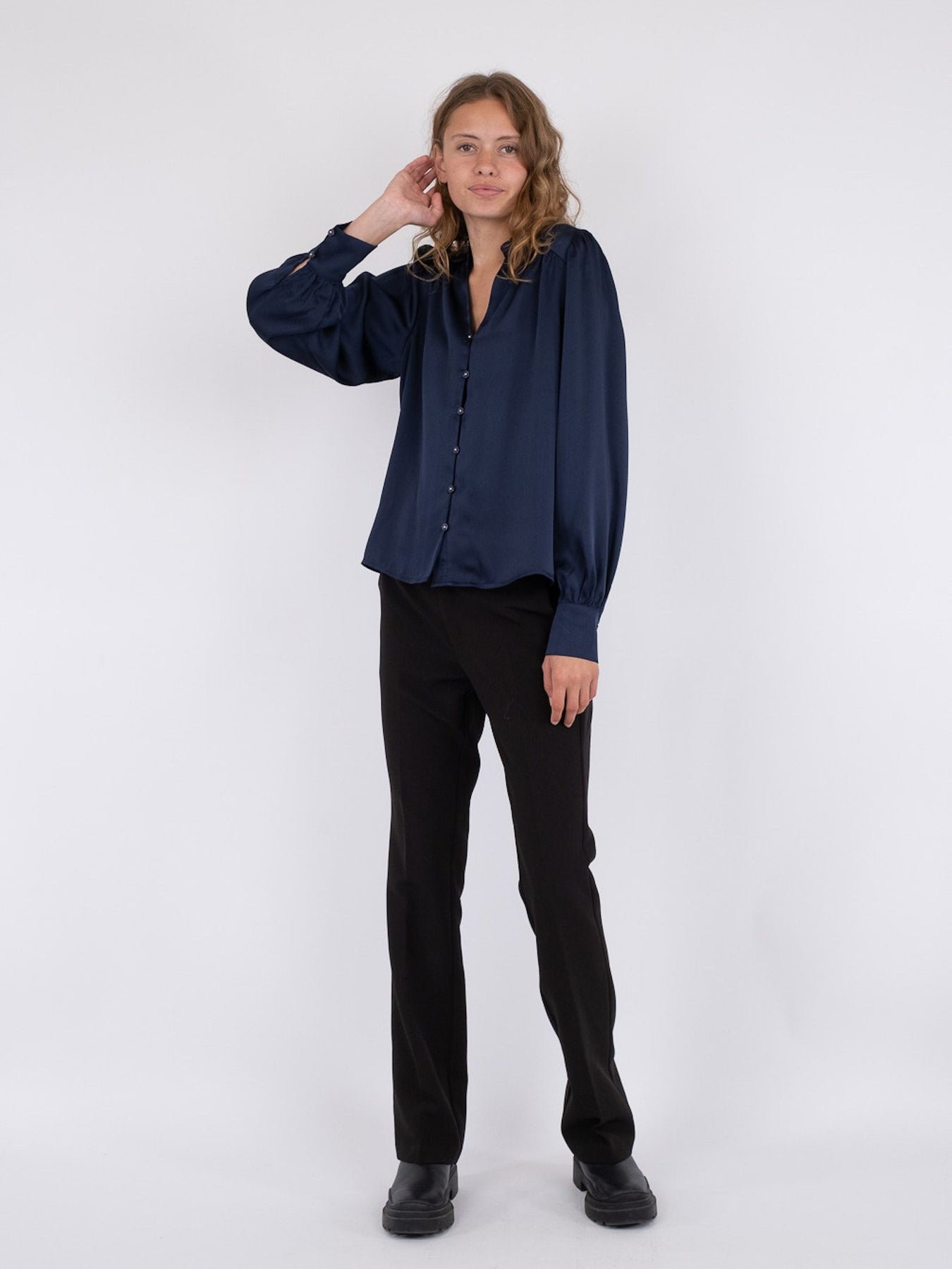 Massima Drapy Satin Blouse - Dark Navy
