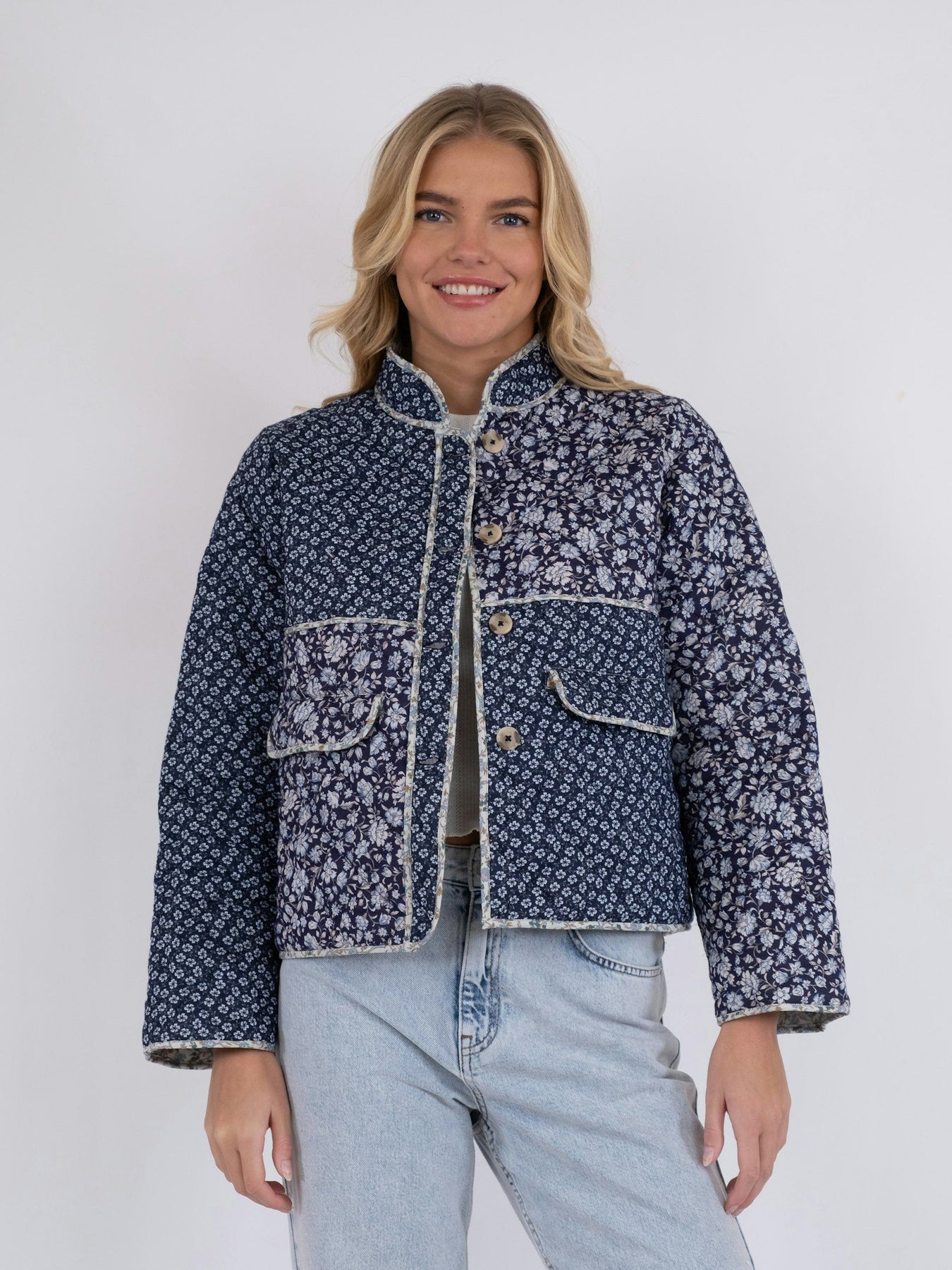 Kamil Quilt Combination Jacket - Blue