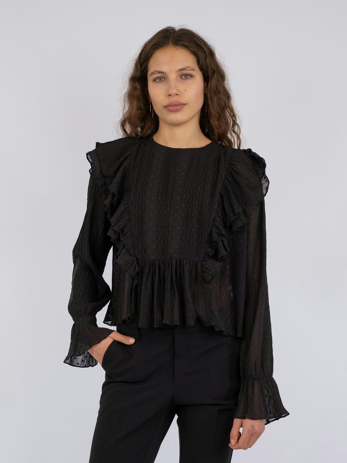 Mimma Plisse Blouse - Black