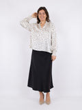 Stone Drapy Flower Blouse - Off White