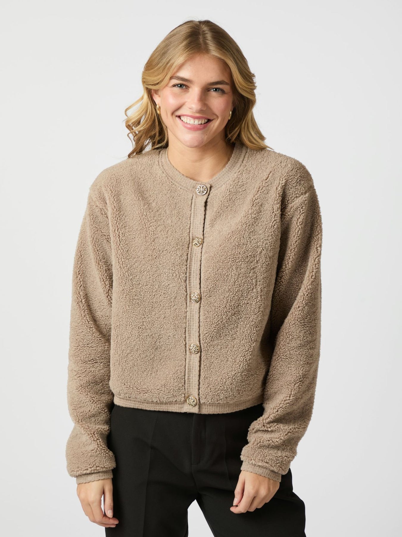 Neo Noir Limo Fluffy Knit Cardigan - Dark Sand