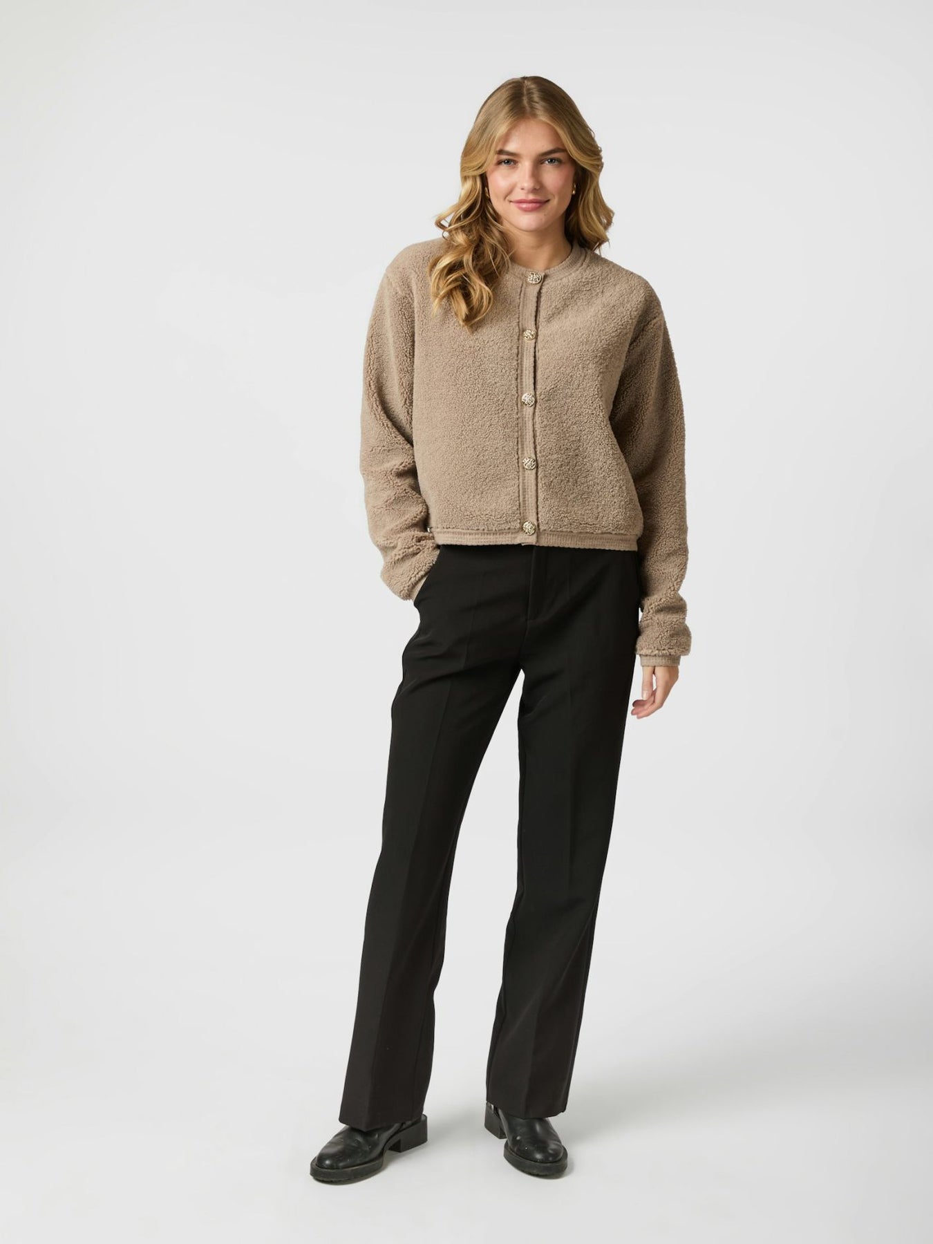 Neo Noir Limo Fluffy Knit Cardigan - Dark Sand