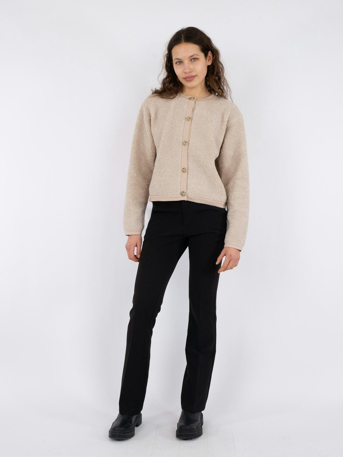 Limo Fluffy Knit Cardigan - Sand