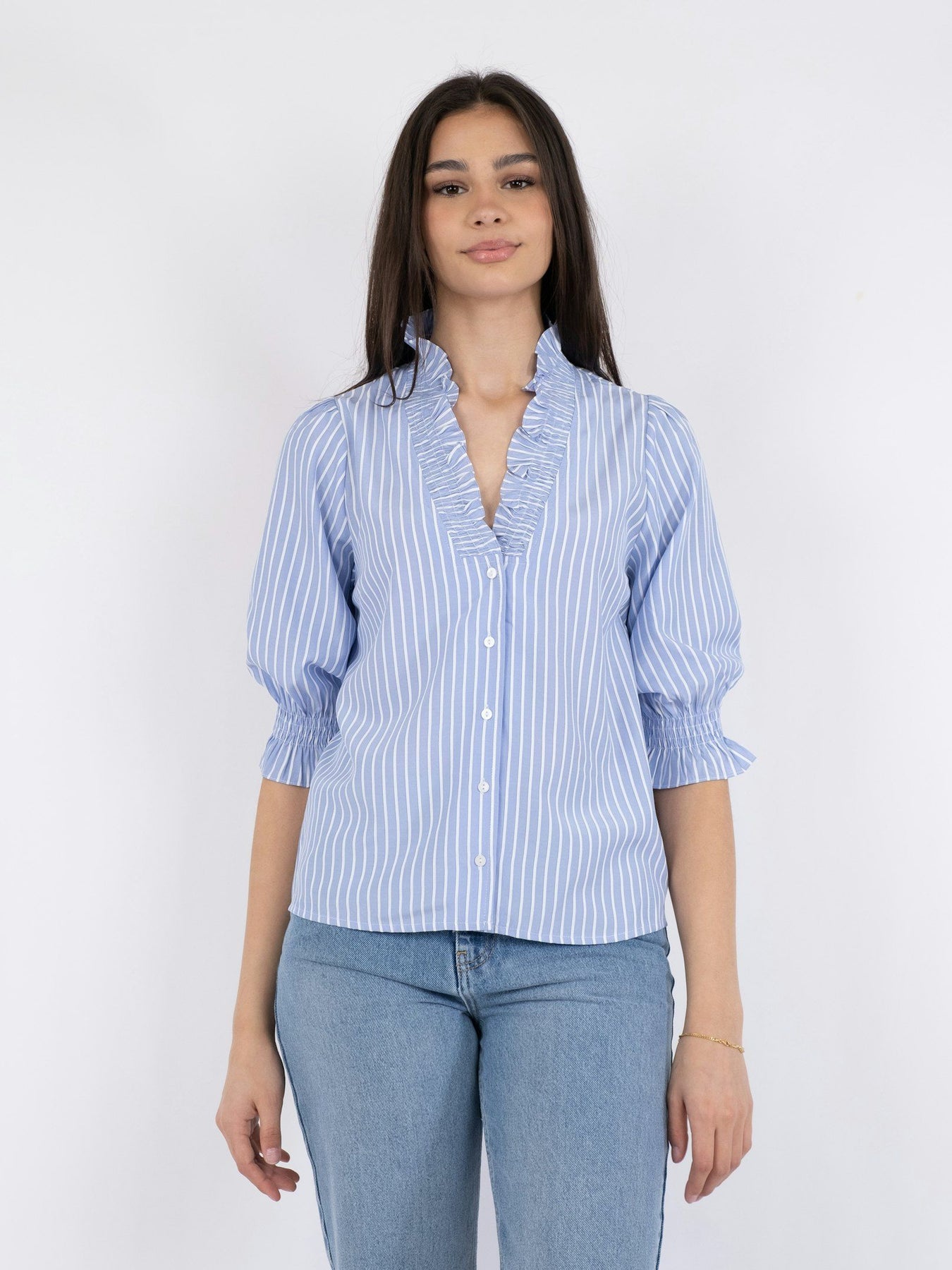 Briony Wide Stripe Blouse - Light Blue