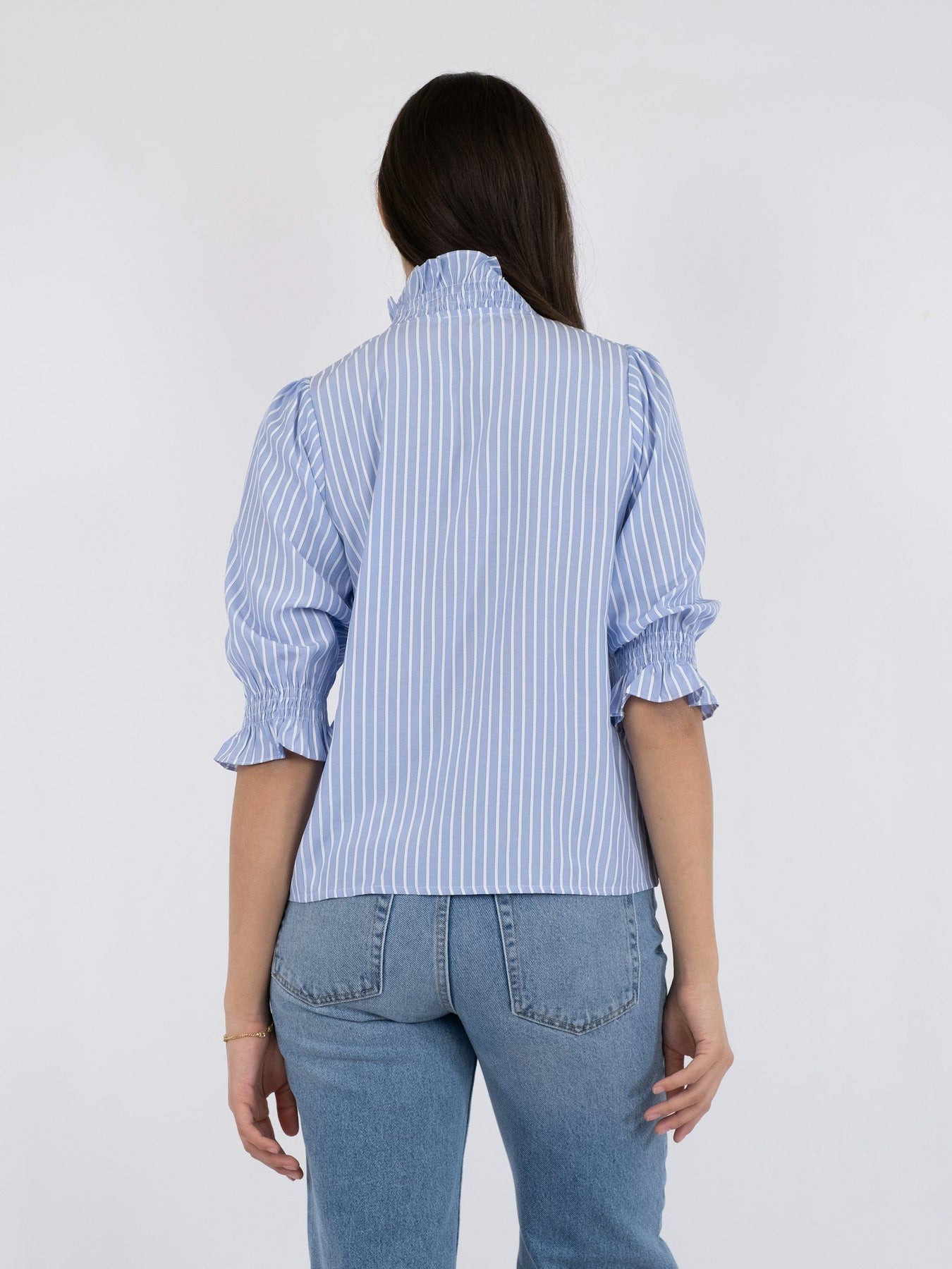 Briony Wide Stripe Blouse - Light Blue