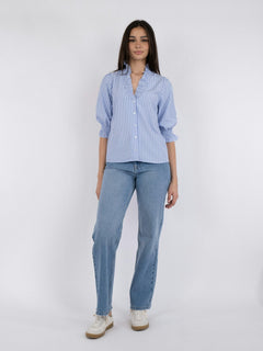 Briony Wide Stripe Blouse - Light Blue