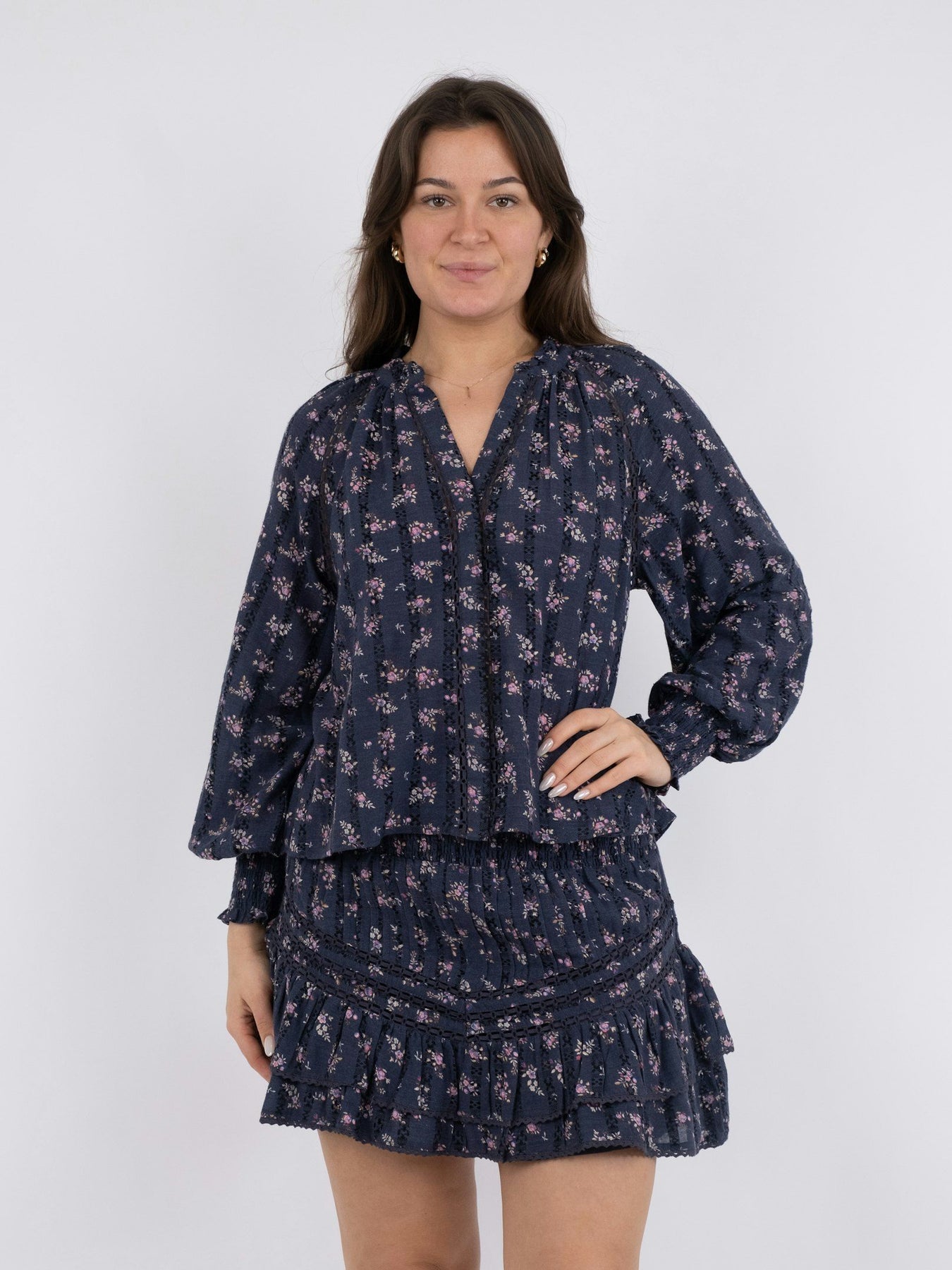 Stimma Delicate Floral Blouse - Dusty Navy