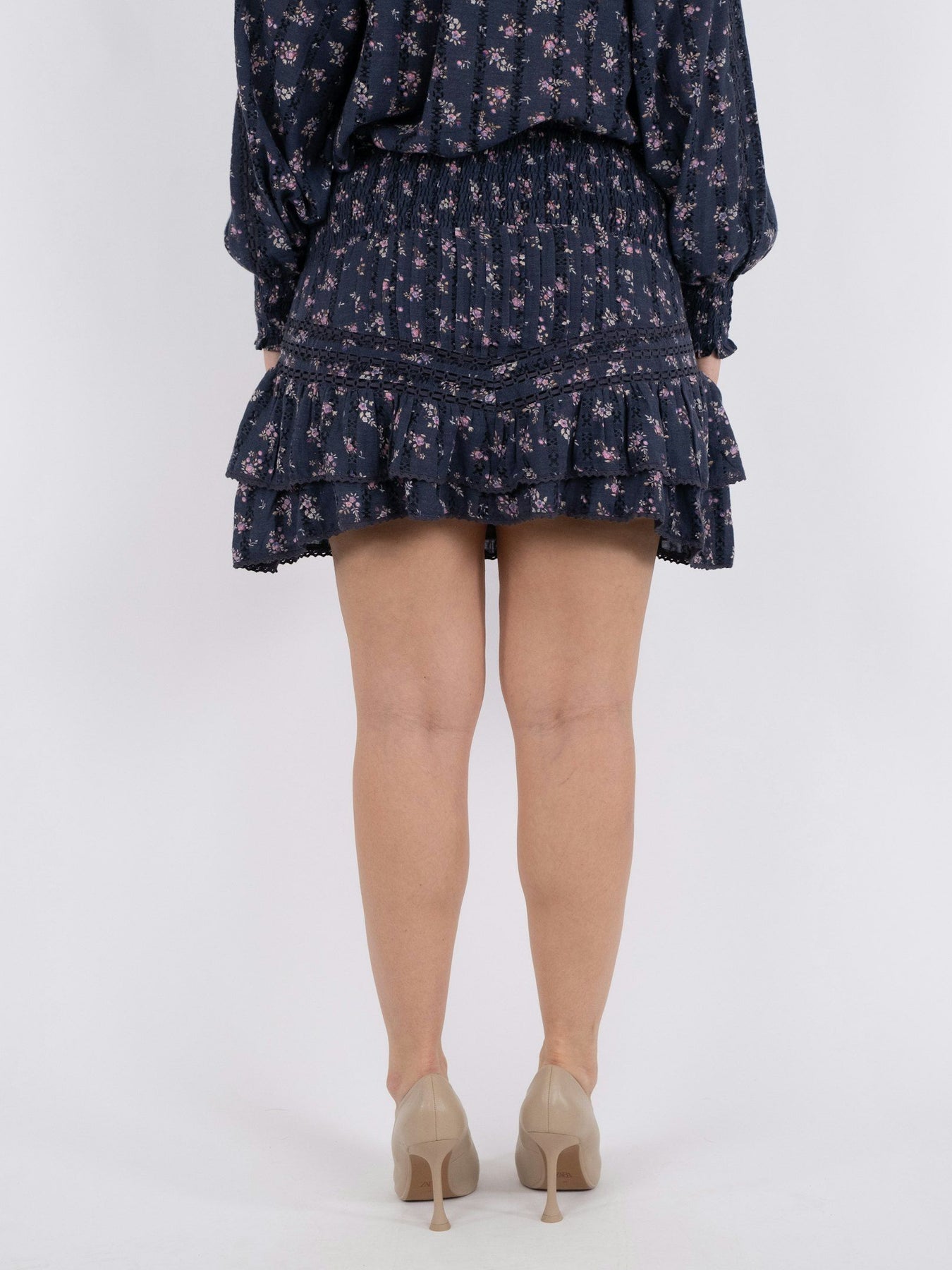 Atkin Delicate Floral Skirt - Dusty Navy