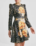 Tailored Satin Belt Dress - Black Rose