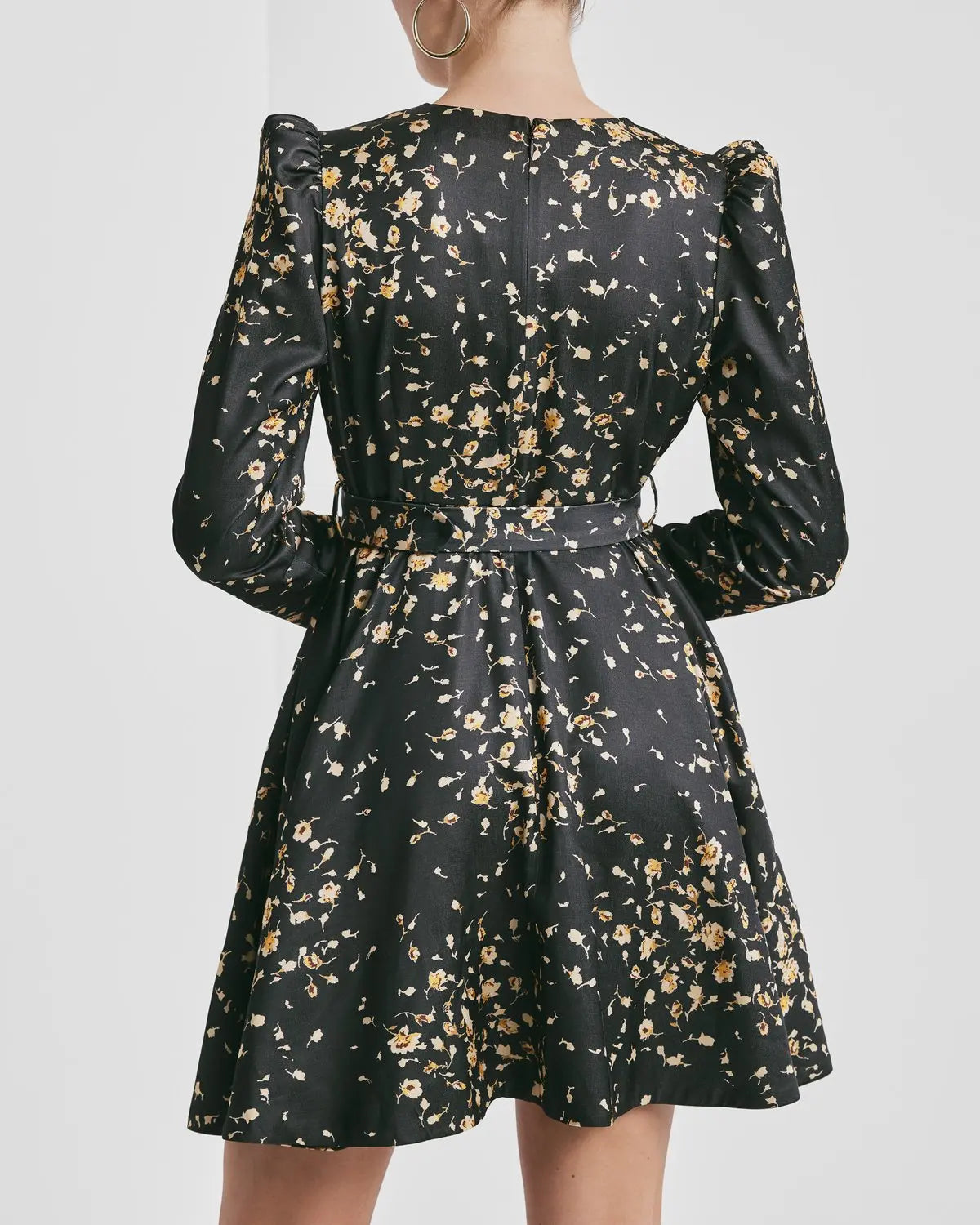 Tailored Satin Belt Dress - Black Rose