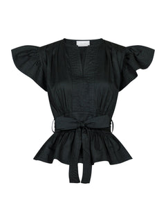 Dalia Cotton Satin Top - Black