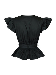 Dalia Cotton Satin Top - Black