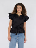 Dalia Cotton Satin Top - Black