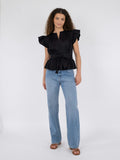 Dalia Cotton Satin Top - Black
