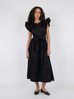 Marine Cotton Satin Dress - Black