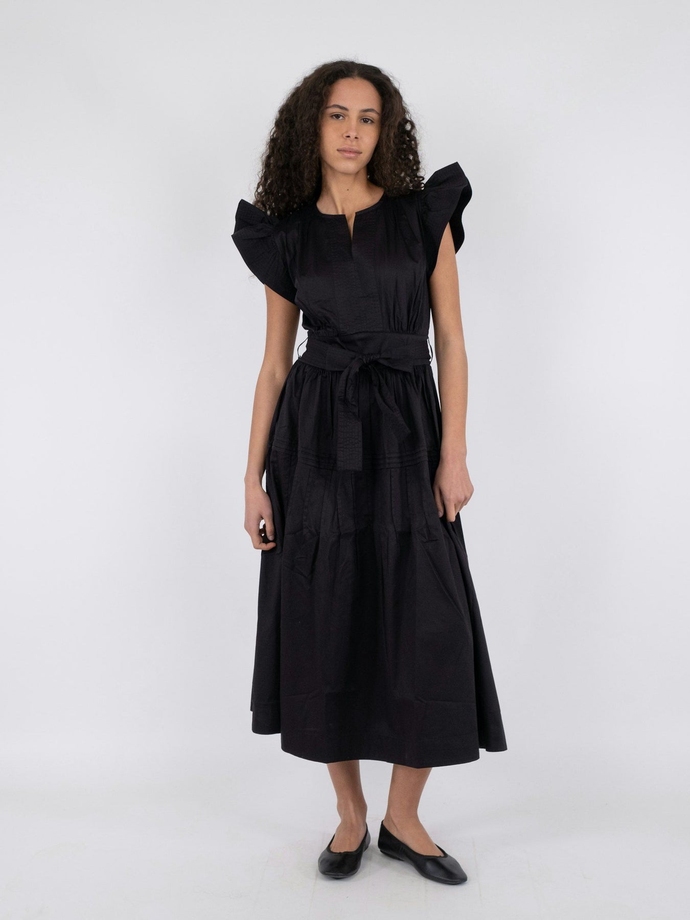 Marine Cotton Satin Dress - Black