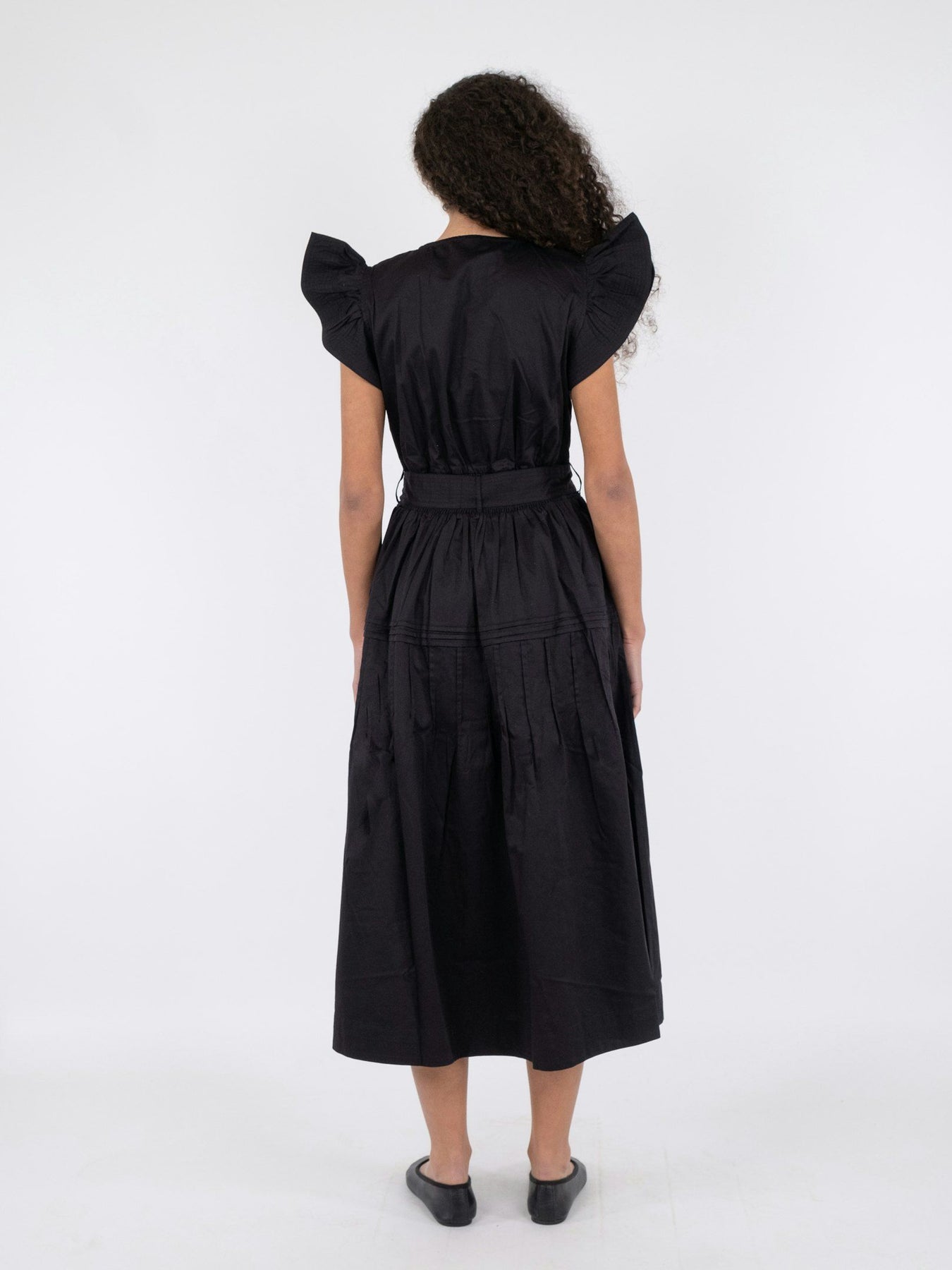 Marine Cotton Satin Dress - Black