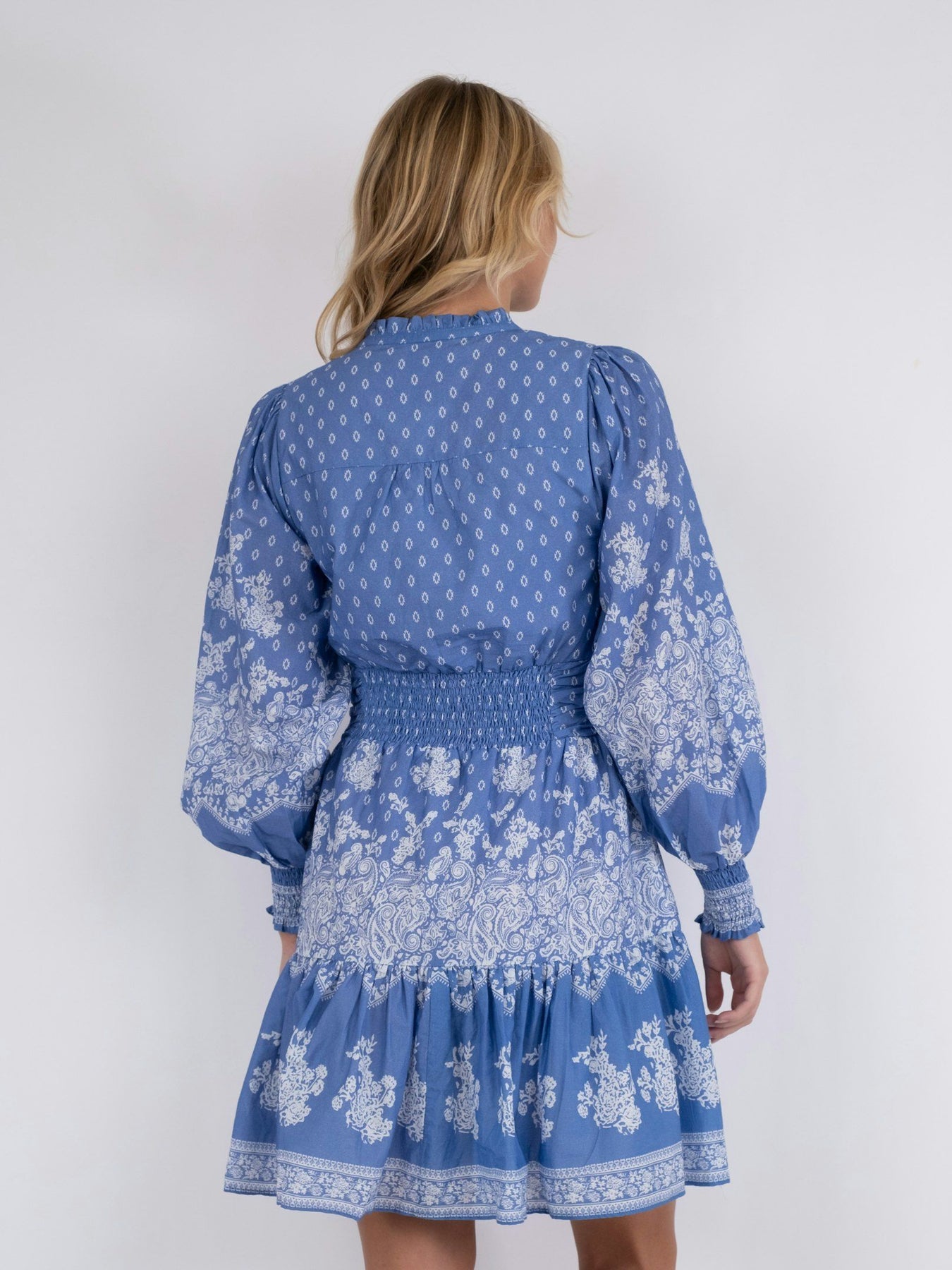 Malti Border Dress - Dusty Blue
