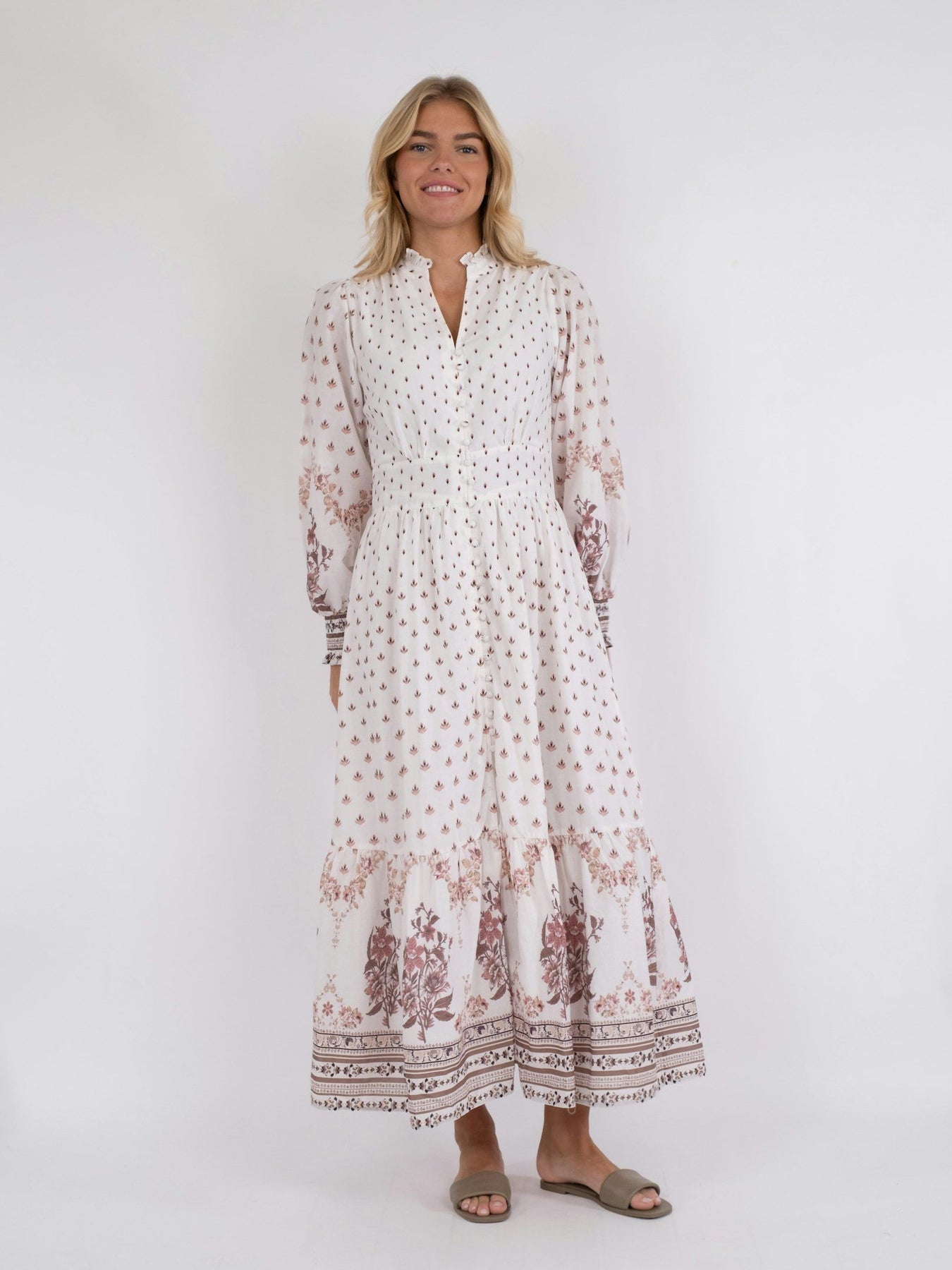 Anabel Floral Border Dress - Rose