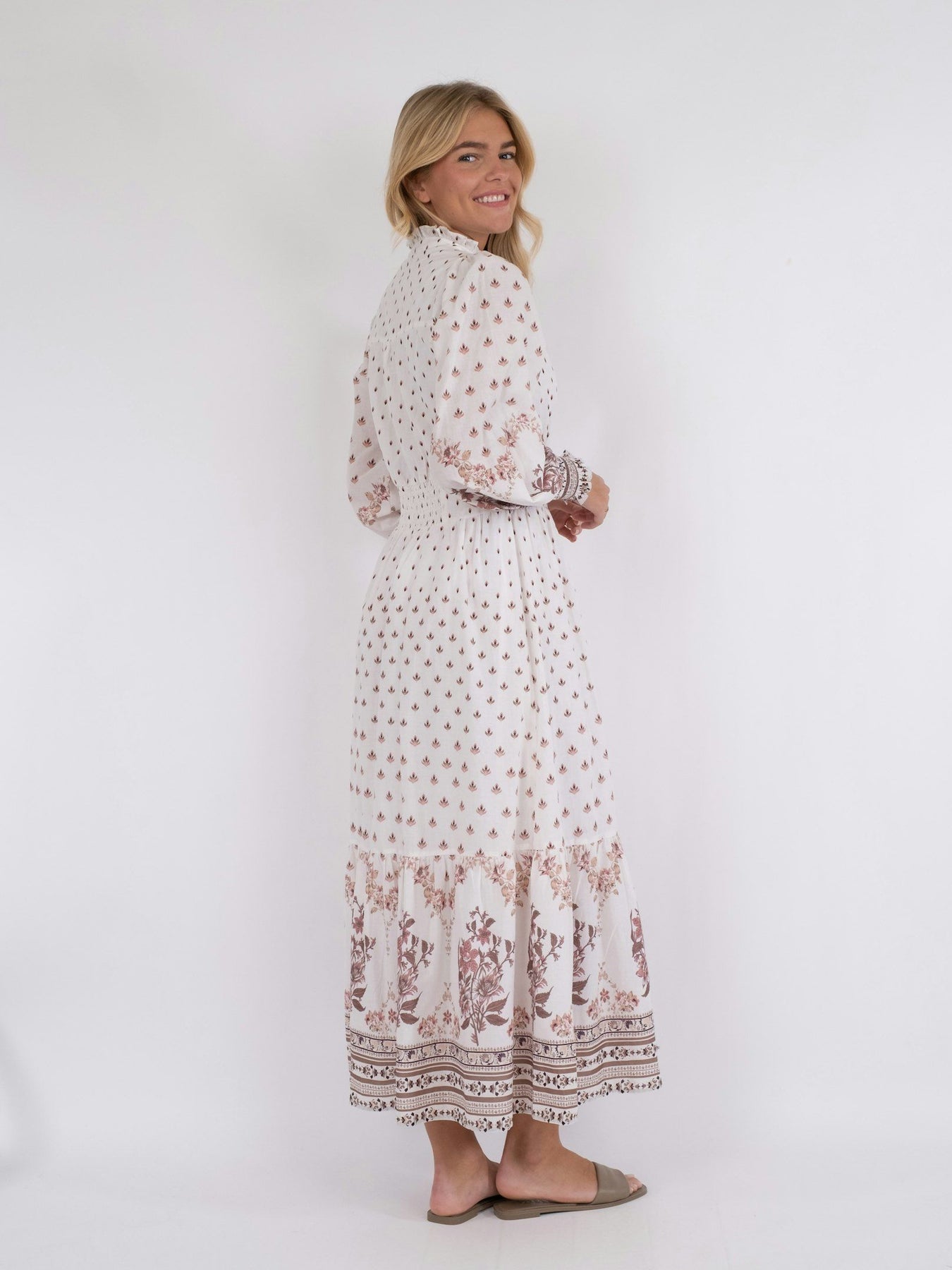 Anabel Floral Border Dress - Rose
