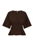 Annegret Poplin Blus - Chokladbrun