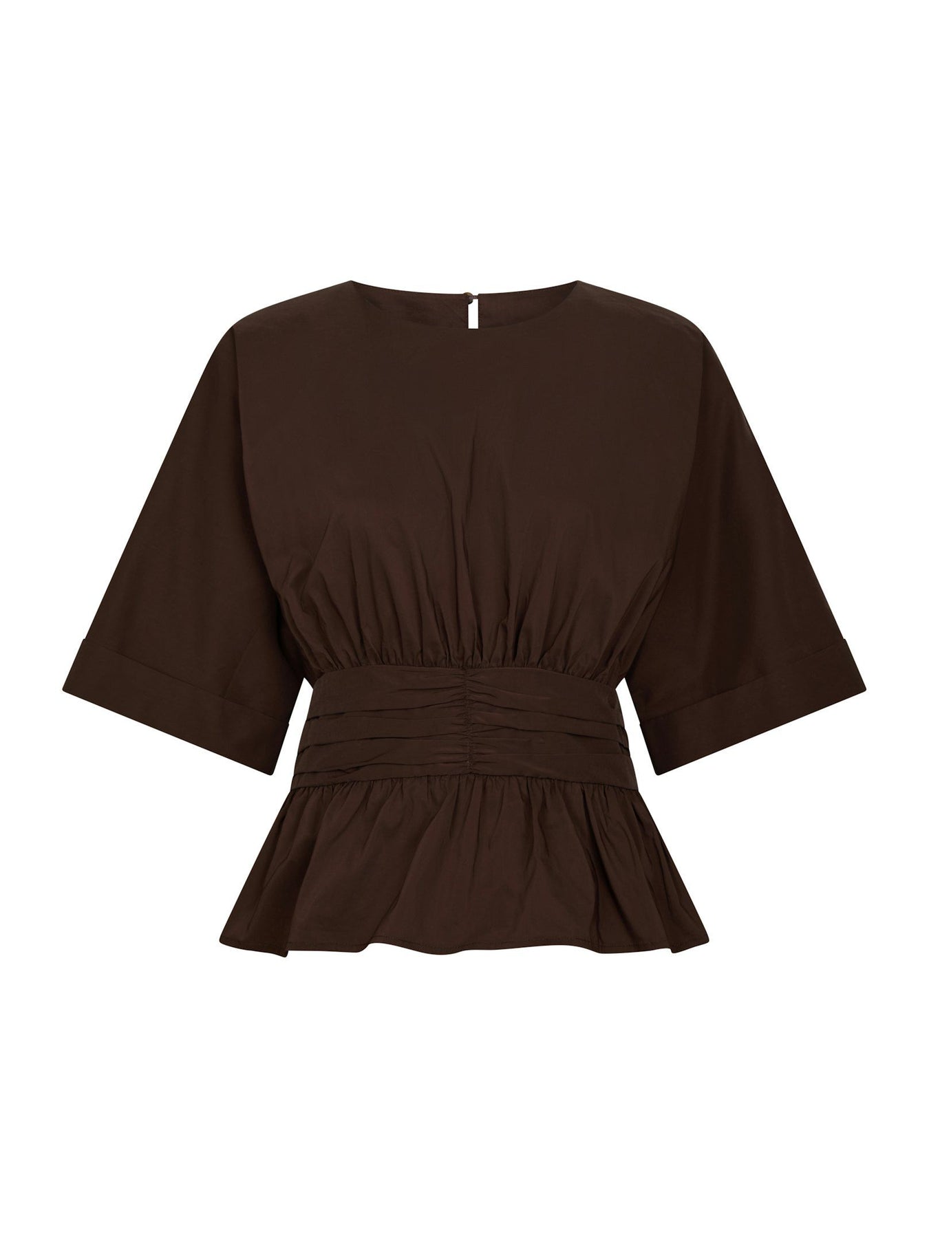 Annegret Poplin Blus - Chokladbrun