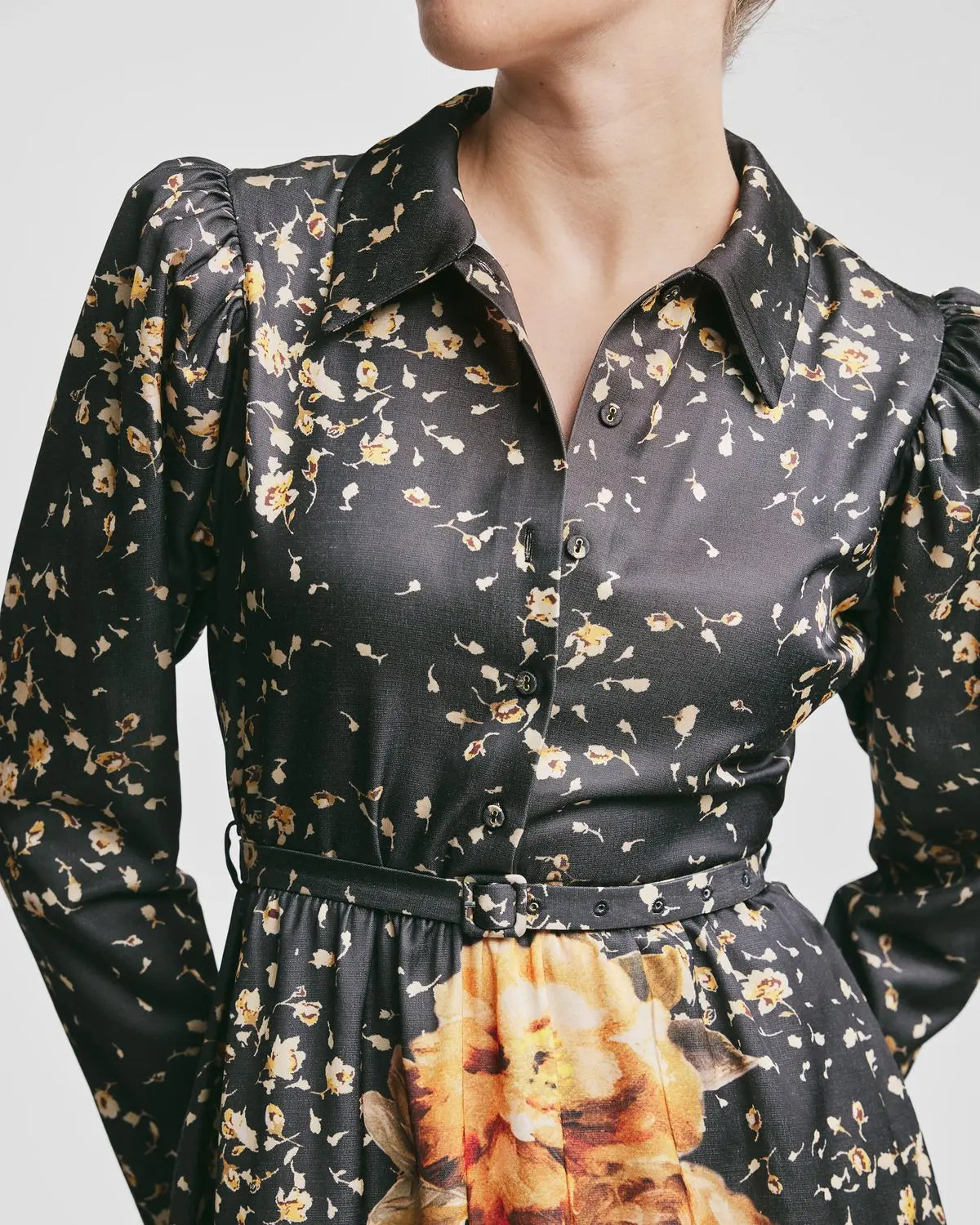 Tailored Satin Shirt Dress - Black Rose