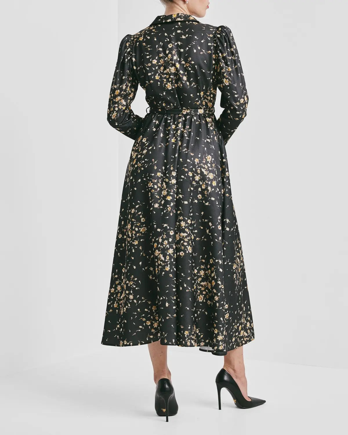 Tailored Satin Shirt Dress - Black Rose