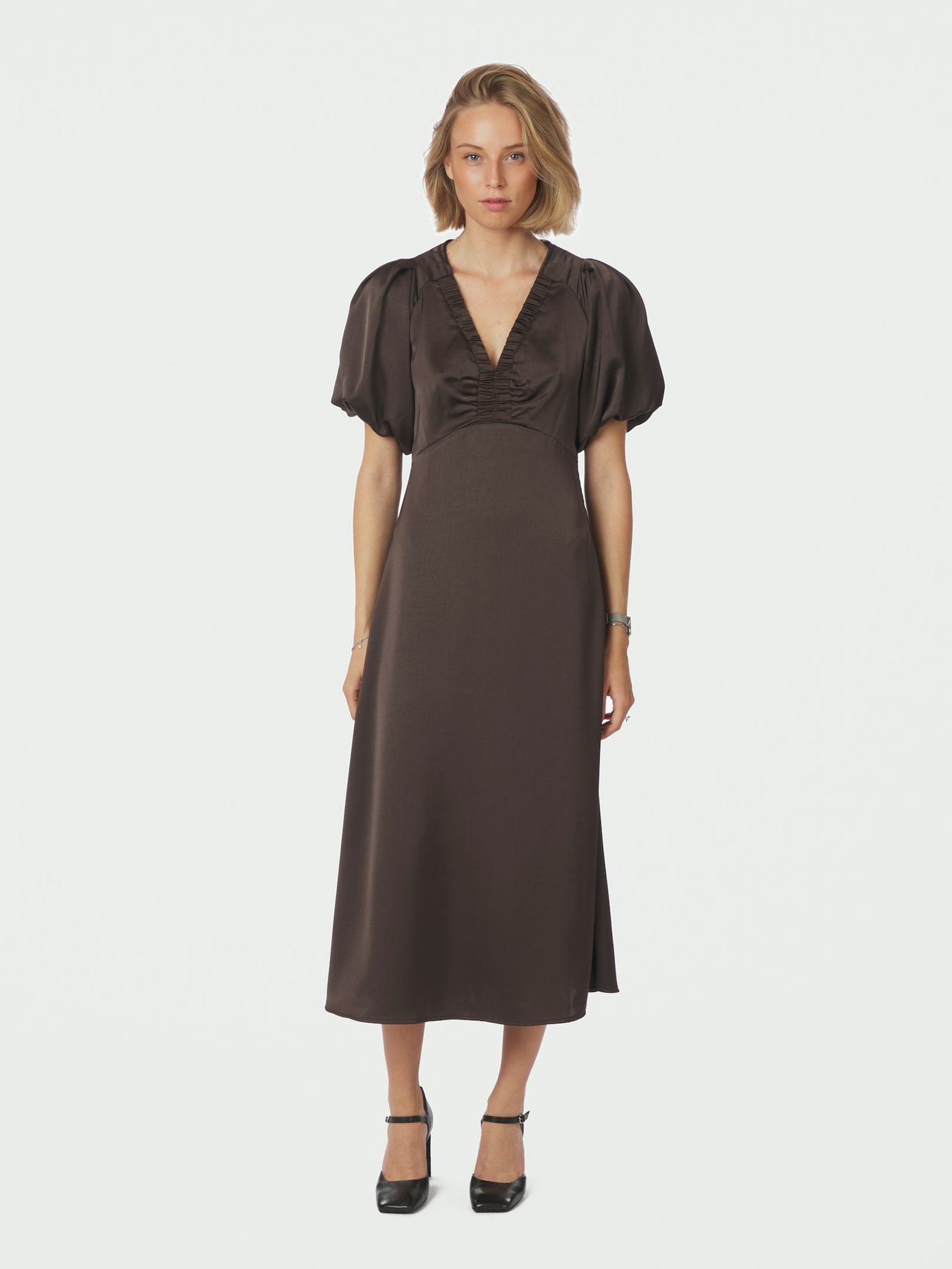 Illana Heavy Sateen Dress - Mörkbrun
