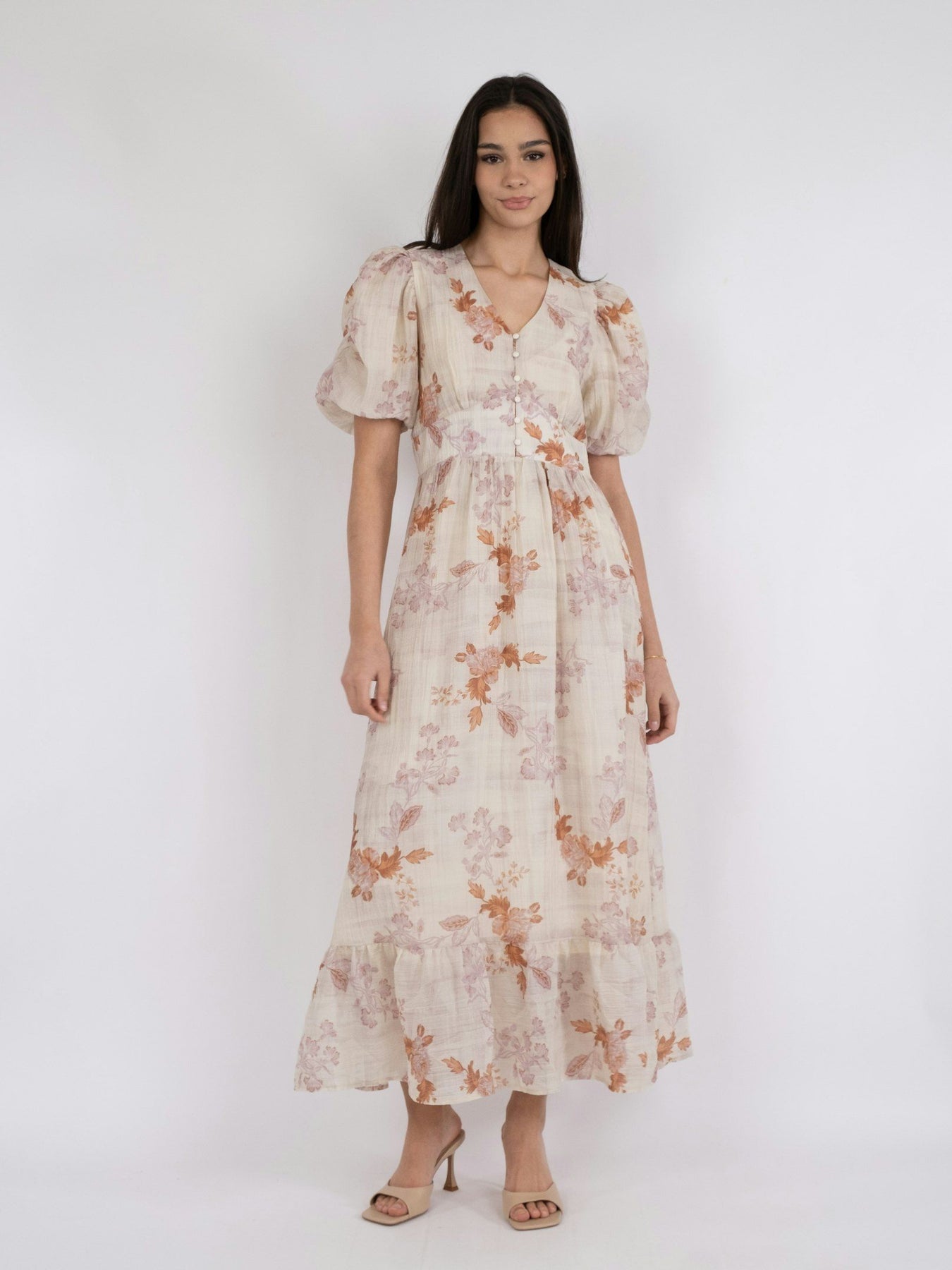 Rilana Airy Floral Dress - Creme