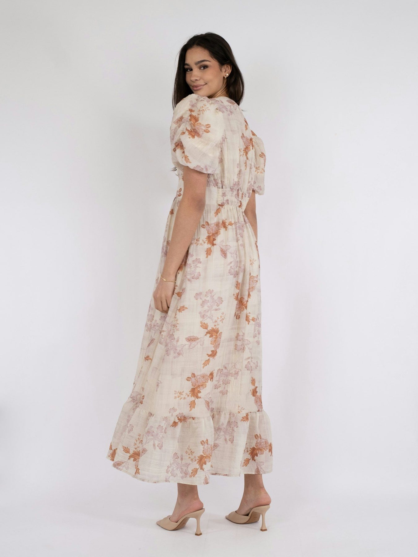 Rilana Airy Floral Dress - Creme
