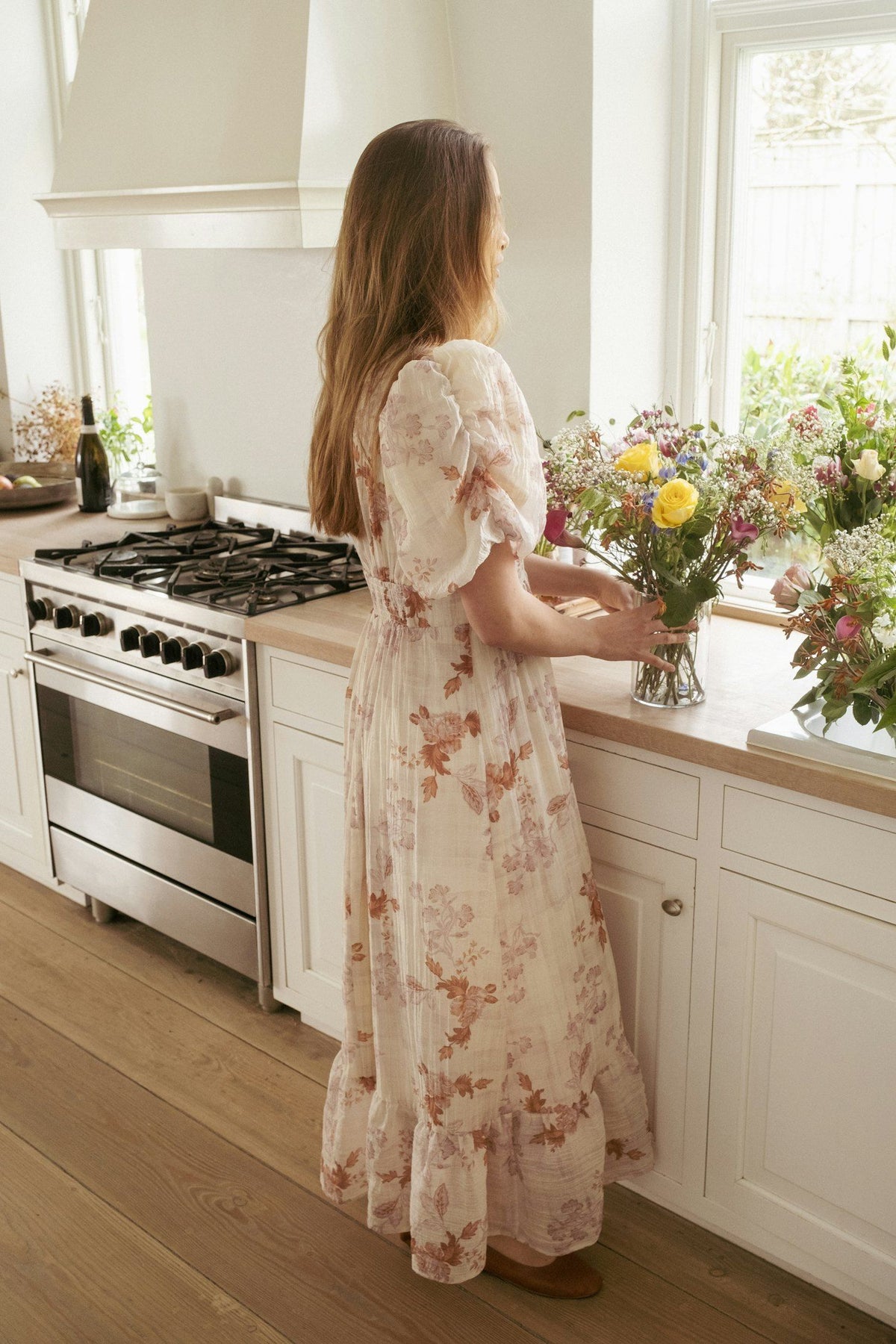Rilana Airy Floral Dress - Creme