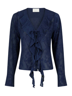 Anika Burnout Blouse - Navy