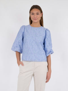 Lorraine Brocade Blouse - Sky Blue