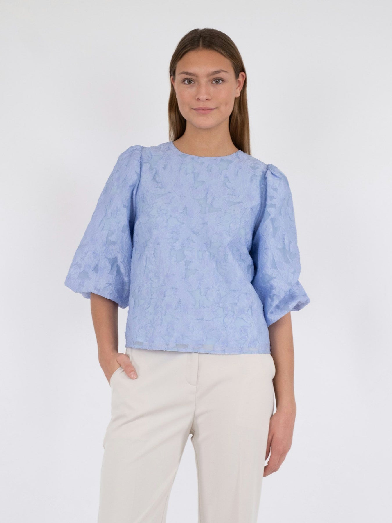 Lorraine Brocade Blouse - Sky Blue