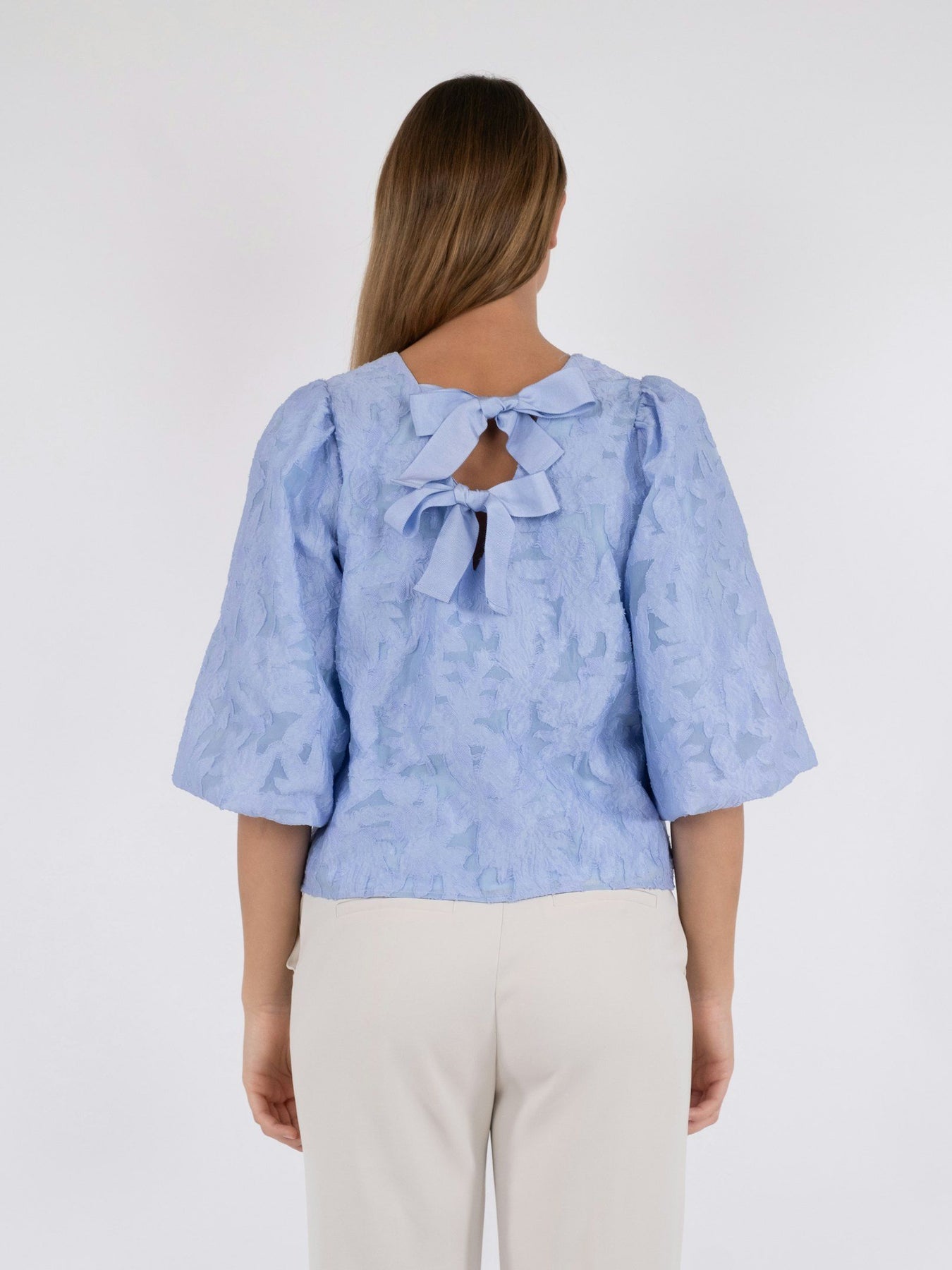 Lorraine Brocade Blouse - Sky Blue